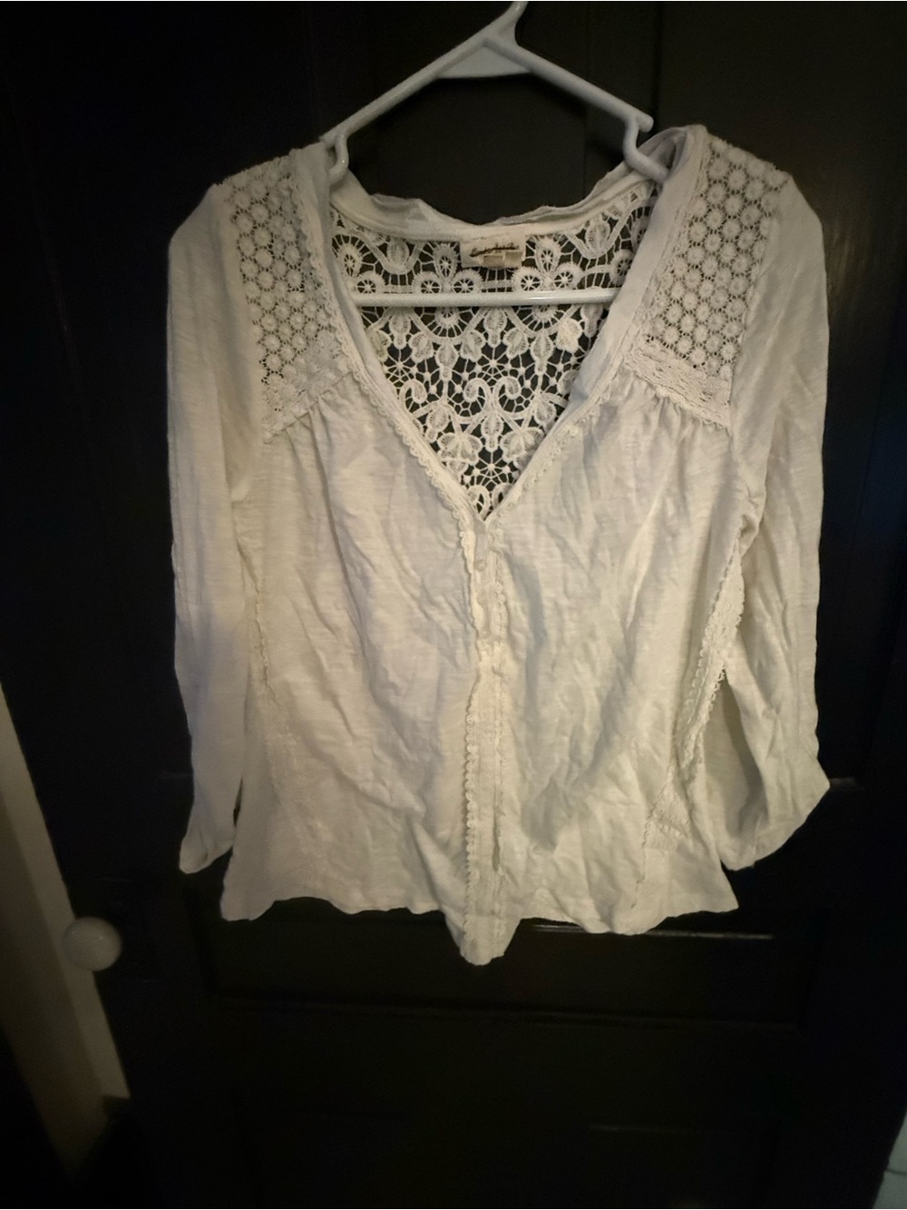 Meadow Rue White Lace-Back V-Neck Blouse